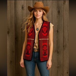 Tapestry vest open western boho Large